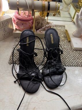 Express Black Lace-Up Gladiator Heeled Sandals